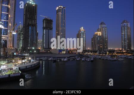 Gesamtansicht der 'Dubai Marina' Gegend, in Dubai, Vereinigte Arabische Emirate, am 1. März 2009. Foto von Ammar Abd Rabbo/ABACAPRESS.COM Stockfoto