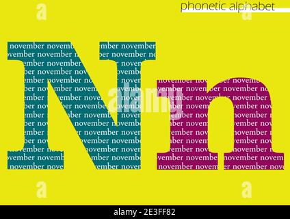 N (november) 3D Illustration phonetisches Alphabet Design für Dekoration mit heller Farbe Stockfoto