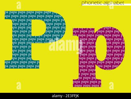 P (Papa) 3D Illustration phonetisches Alphabet Design zur Dekoration mit heller Farbe Stockfoto