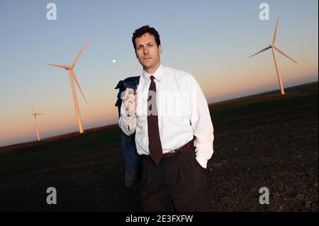 Blick auf das Shiloh II Windprojekt in Rio Vista, Kalifornien, USA am 9. Januar 2009. Das Windkraftwerk Shiloh ist ein Windpark, der mittlerweile Hunderte von Windenergieanlagen umfasst. Foto von Lionel Hahn/ABACAPRESS.COM Stockfoto