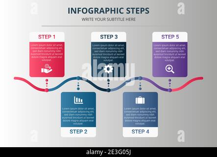 Gradient Infografik Schritte mit fünf Optionen Stock Vektor