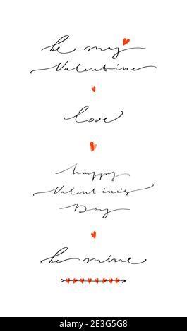 Satz von romantischen Kalligraphie Schriftzug. Handschriftliche Botschaft für die Liebe Stock Vektor
