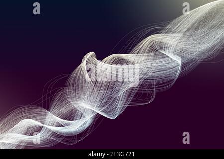 Digitale Partikel abstrakter Hintergrund, leuchtende Elemente mit Computereffekten. Dunkle Technik Tapete Illustration in kosmischen Tönen Stockfoto