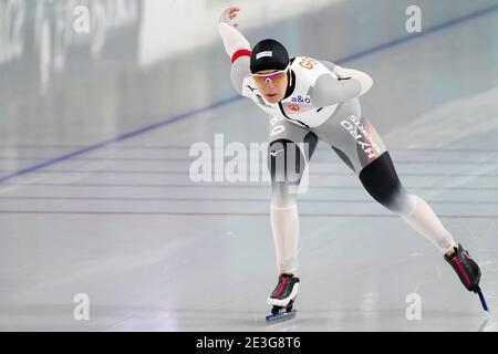 Katja Franzen (GER) auf Enddistanz 1000 Meter während der Europameisterschaft Allround und Sprint am 17 2021. Januar in Heerenveen Niederlande Credit: SCS/Soenar Chamid/AFLO/Alamy Live News Stockfoto