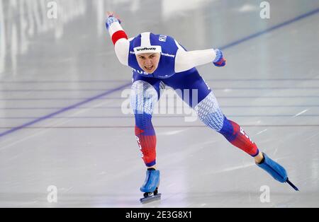 Daria Kachanova (RUS auf Enddistanz 1000 Meter während der Europameisterschaft Allround und Sprint am Januar, 17 2021 in Heerenveen Niederlande Credit: SCS/Soenar Chamid/AFLO/Alamy Live News Stockfoto