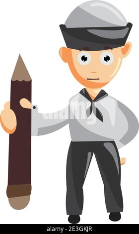 Seemann Mann halten Bleistift Cartoon Charakter Vektor-Illustration in einem Flach isoliert Stock Vektor