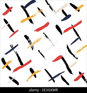 Abstrakter Hintergrund. Abstrakt gefärbter Pinsel rot, schwarz, gelb, blau, beige auf weißem Grund. Vektorgrafik. Vorlage. Stock Vektor