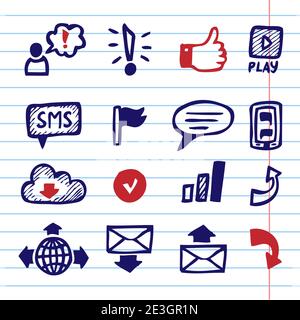 Handgezeichnete Vektor-Illustration Set von Social Media Zeichen und Symbol. Stock Vektor