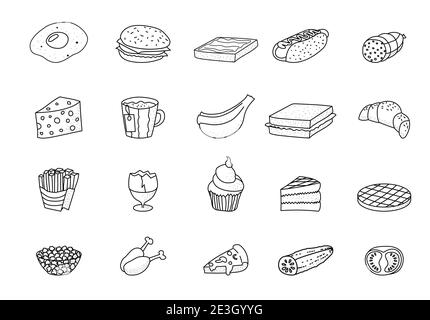 FoodFood Doodle Icons Set Vektor-Illustration für Web, Küche tragen Tapete Stock Vektor