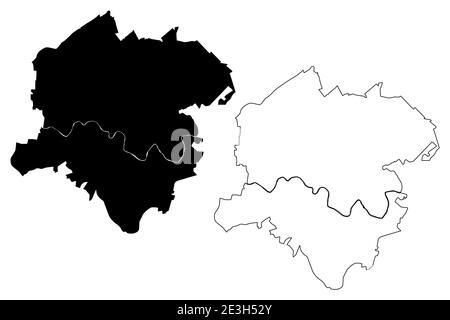 Roanoke City County, Commonwealth of Virginia (unabhängige Stadt, US-County, Vereinigte Staaten von Amerika, USA, USA, US) Kartenvektorillustration, scribb Stock Vektor