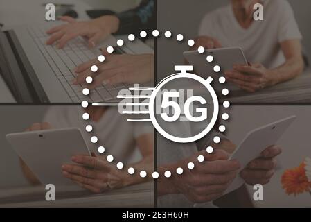 5g-Konzept illustriert durch Bilder im Hintergrund Stockfoto