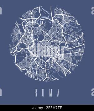 Kartenposter Rom. Dekoratives Design Stadtplan von Rom Stadt. Stadtbild ARIA Panorama Silhouette Luftbild, Typografie Stil. Land, Fluss, Autobahnen, A Stock Vektor
