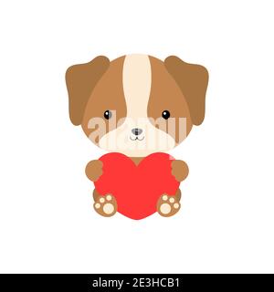 Nette lustige Hund mit Herz auf weißem Hintergrund. Cartoon Tier Charakter zur Gratulation mit St. Valentinstag, Grußkarte, Einladung Stock Vektor