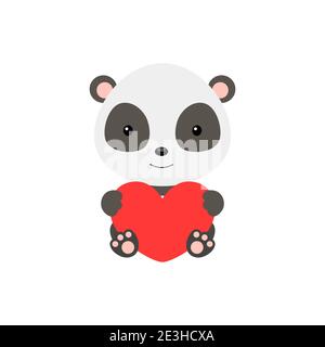 Nette lustige Panda mit Herz auf weißem Hintergrund. Cartoon Tier Charakter zur Gratulation mit St. Valentinstag, Grußkarte, Einladung Stock Vektor