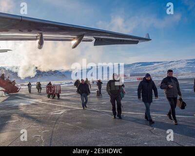 Kangerlussuaq Flughafen im Winter, Drehscheibe für alle Flüge in Grönland. Amerika, Nordamerika, Grönland Stockfoto