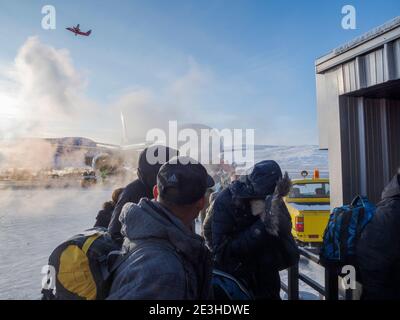 Kangerlussuaq Flughafen im Winter, Drehscheibe für alle Flüge in Grönland. Amerika, Nordamerika, Grönland Stockfoto