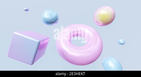 Bunte weiche rosa und blau runden geometrischen Formen auf blau Hintergrund 3d-Renderdarstellung Stockfoto