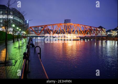 Detroit Bridge - ehemalige Eisenbahnbrücke, Salford Quays, Manchester Stockfoto