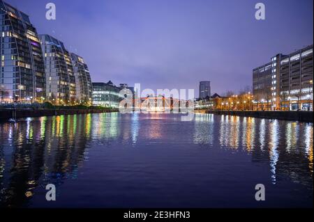 Detroit Bridge - ehemalige Eisenbahnbrücke, Salford Quays, Manchester Stockfoto