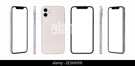 Antalya, Türkei - 02. Januar 2021: Neu veröffentlichtem iphone 12 weiß Farbe Mockup Set mit verschiedenen Winkeln Stockfoto