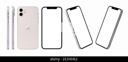 Antalya, Türkei - 02. Januar 2021: Neu veröffentlichtem iphone 12 weiß Farbe Mockup Set mit verschiedenen Winkeln Stockfoto