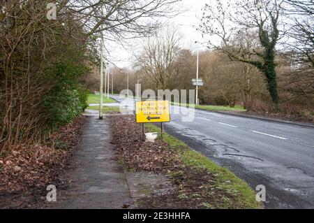 Rund um das Vereinigte Königreich - Covid Impfschilder in Clayton Brook, Chorley, Lancashire Stockfoto