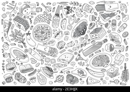 Handgezeichnete italienische Lebensmittel-Set Doodle Vektor Hintergrund Stock Vektor