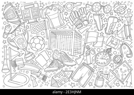 Handgezeichneter Fußball, Fußball Doodle Set Vektor Illustration Hintergrund Stock Vektor