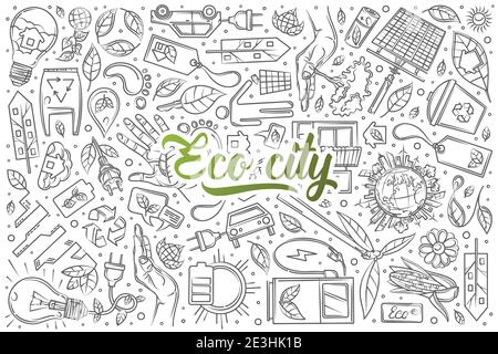Hand gezeichnet eco City set Doodle Vektor Illustration Hintergrund Stock Vektor