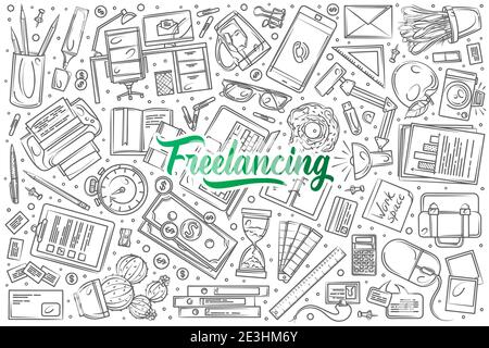 Hand gezeichnet Freiberufler Satz Doodle Vektor Illustration Hintergrund Stock Vektor