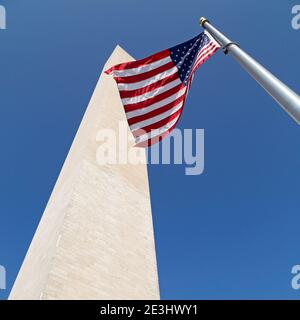 Washington Monument in Washington DC, USA. Der Obelisk erinnert an George Washington, den ersten Präsidenten der Vereinigten Staaten von Amerika. Stockfoto