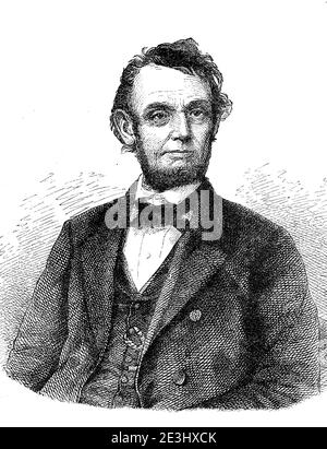 Abraham Lincoln, 12. Februar 1809 - 15. April 1865, 16. Präsident der Vereinigten Staaten von Amerika von 1861 bis 1865 / Abraham Lincoln, 12. Februar 1809 - 15. April 1865, von 1861 bis 1865 16. Präsident der Vereinigten Staaten von Amerika, Historisch, historisch, digital verbesserte Reproduktion eines Originals aus dem 19. Jahrhundert / digitale Reproduktion einer Originalvorlage aus dem 19. Jahrhundert, Stockfoto