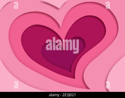 Illustration eines rosa mehrschichtigen Herz in Papier Handwerk Art Stil. 3D-Valentinskarte. Rosa und Herz-Pulli-Set für Valentinstag-Design templa Stockfoto