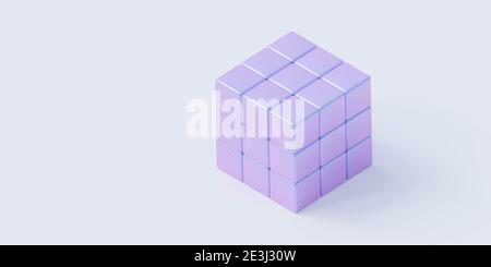Abstrakte Tapete Würfel aus Vioelt Würfel auf weißem Hintergrund 3d Render Illustration Moderne minimalistische Design Tapete Stockfoto