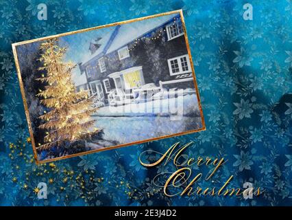 WEIHNACHTSKARTE DESIGN: Church Lane in West Wycombe, Buckinghamshire, Großbritannien Stockfoto