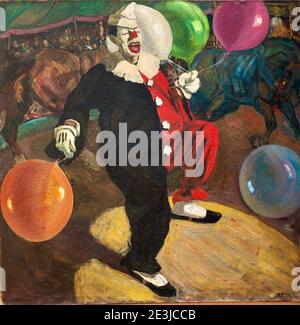 Kunstwerk von Manuel Rose mit dem Titel El Payaso con Globo oder der Clown mit Ballons - 1952. Stockfoto