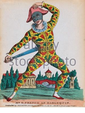 Commedia dell'arte, Harlekin, Vintage Illustration von c1850 Stockfoto