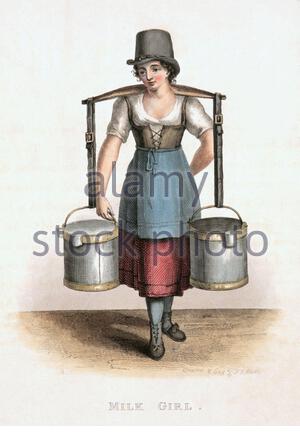 Milkgirl, Vintage Illustration von 1820 Stockfoto