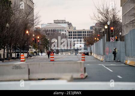 Washington DC, USA - 17. Januar 2021: Desolate Straßenszene in Washington DC vor der Amtseinführung des designierten Präsidenten Joe Biden Stockfoto