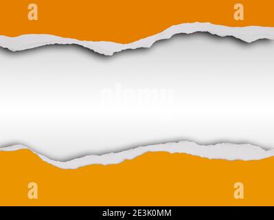 Geripptes orangefarbenes Papier auf weißem Hintergrund, Platz für Kopie Stockfoto