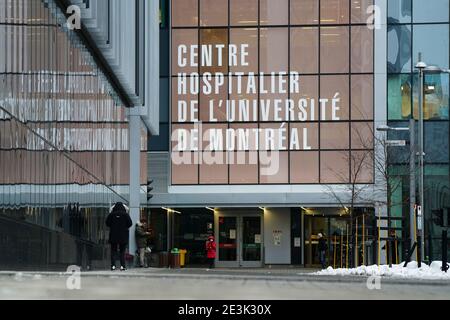 Montreal, Quebec, Kanada, Januar 16,2021.Entrance to the CHUM Hospital in Montreal, Quebec, Kanada.Quelle: Mario Beauregard/Alamy News Stockfoto