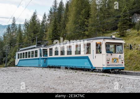Zugspitze, Deutschland - 5. Aug 2020: Bayerische Zugspitz Gletscherzahnbahn Stockfoto