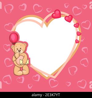 Illustration von Niedlichen Valentine Teddybär mit Schild. Stock Vektor