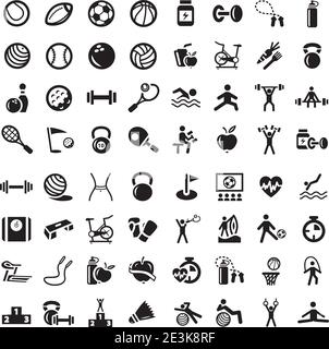 64 Fitness und Sport Vektor-Icons für Web und Mobile. Alle Elemente sind gruppiert. Stock Vektor