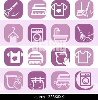 Elegantes Farbenfrohes Reinigungs- Und Waschsymbole-Set Für Mobile, Web Und Anwendungen. Stock Vektor