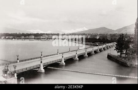 Vintage-Foto des 19. Jahrhunderts: Pont du Mont Blanc, Genf, Schweiz. Stockfoto