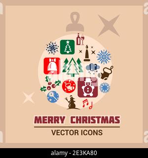 Elegantes Farbenfrohes Cristmas Icons Set Für Mobile, Web Und Anwendungen. Stock Vektor
