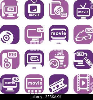 Elegantes Set Mit Farbenfrohen Filmsymbolen Für Mobilgeräte, Web Und Anwendungen. Stock Vektor