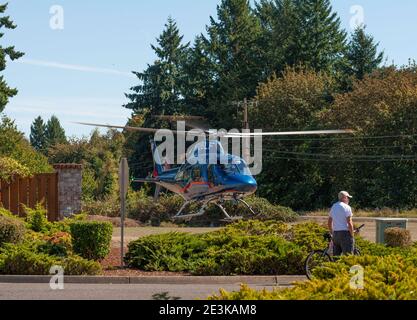 Lafayette, Oregon, USA - September 19. 2015: Lebensbedrohliche Verletzungen fordert Lebensflucht zum Transport des Patienten Stockfoto