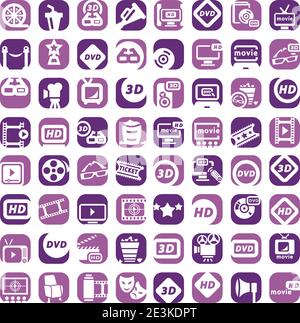 64 Color Movie Icons Set Erstellt Für Mobile, Web Und Anwendungen. Stock Vektor